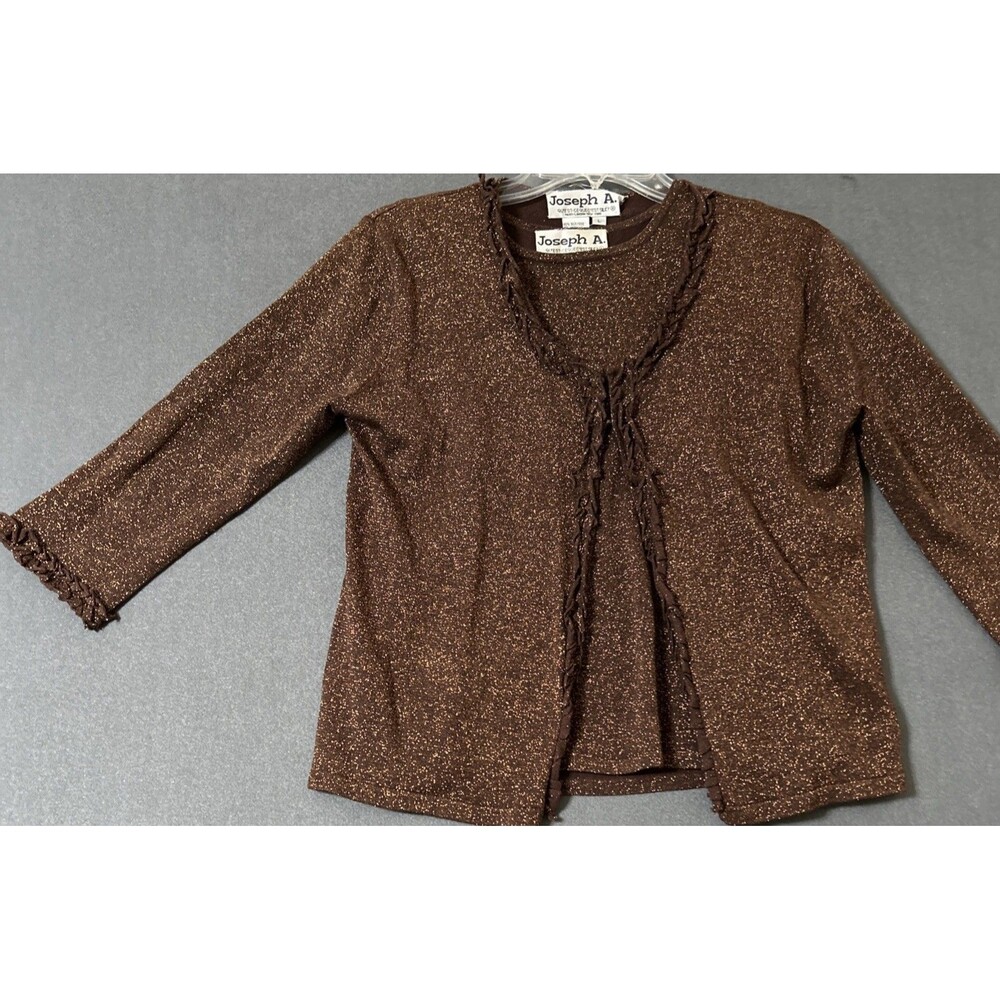 Vintage 90s Joseph A Silk Metallic Twin Set Cardigan Shell Top Bronze Shimmer L